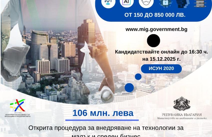 МИР отвори мярка за 106 млн. лв. за въвеждане на технологии от Индустрия 4. 